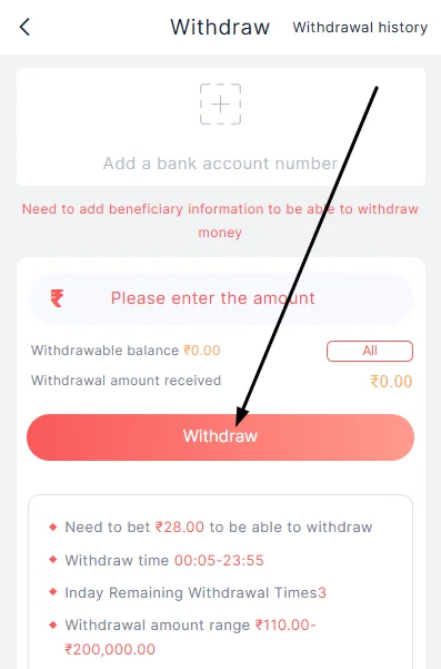 click on the withdraw button in the end